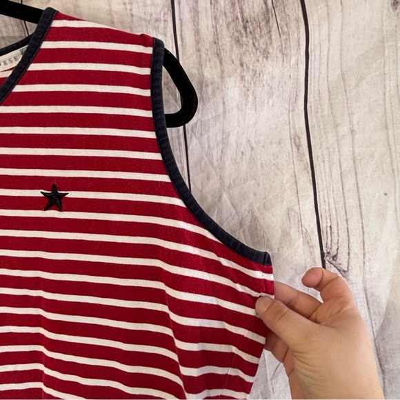Vintage Red and White Striped American Embroidered Fourth of July Tank Top 1X - Picture 3 of 8